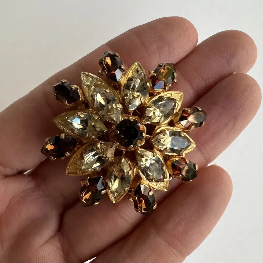 Vintage 1950s Christian Dior Gilt Austrian Rhinestone Dual Brooch and Clip - Picture 5 of 10